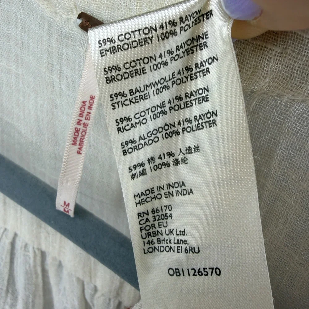 Free People Peplum Top Women Medium Cream Embroidered Bell Sleeve V-Neck Boho - Picture 10 of 10